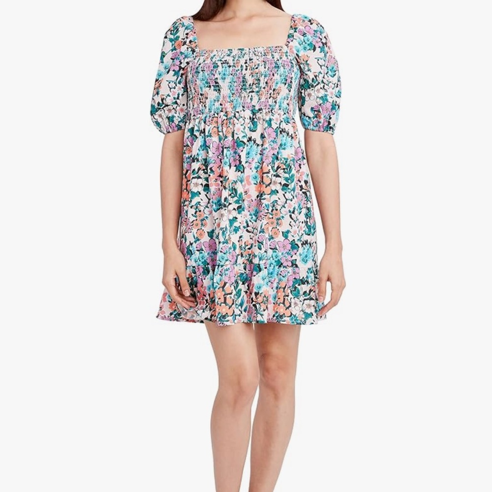 NWT BCBGeneration Fit and Flare Short Puff Sleeve Smocked Mini Dress